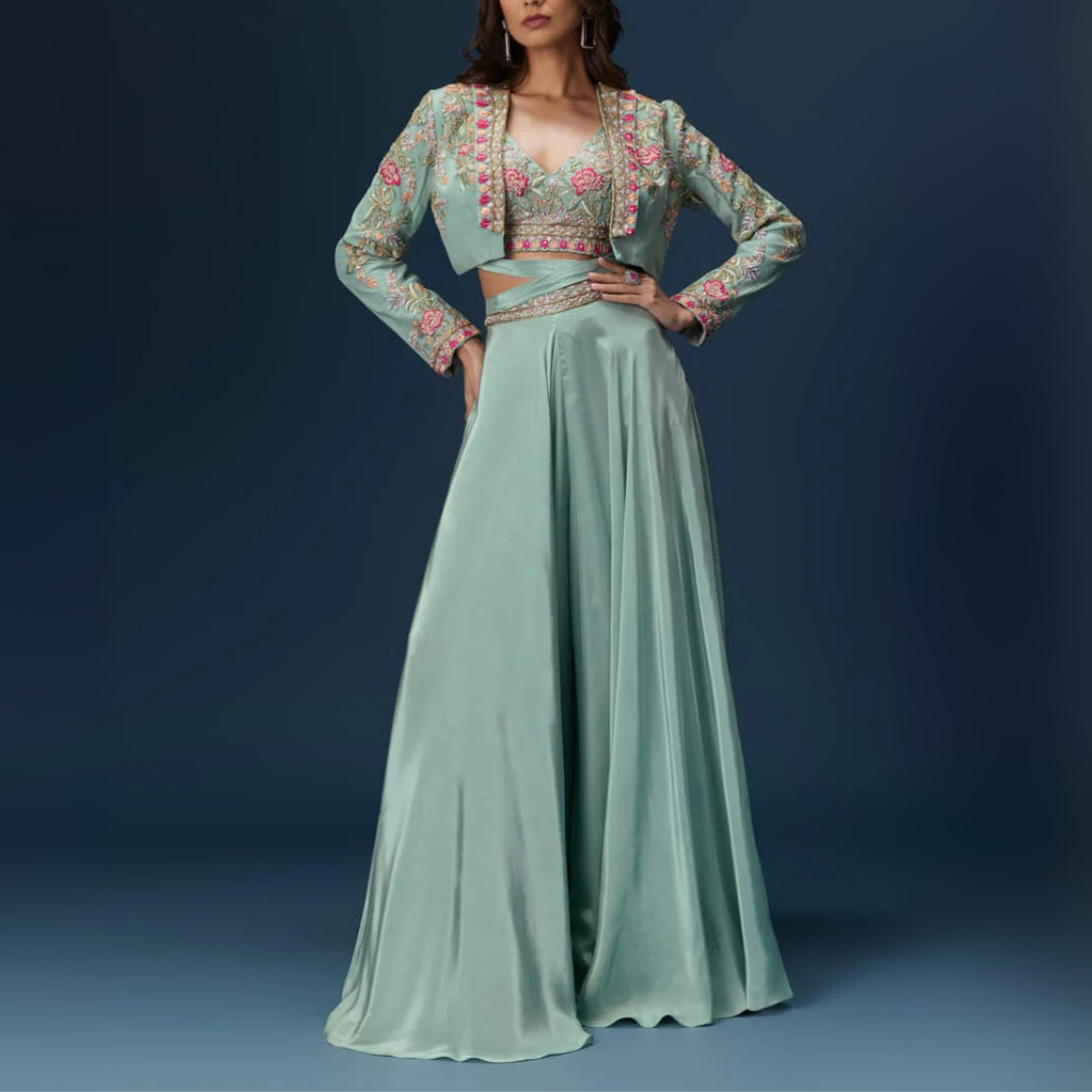 Elegant Indo-Western 3-Piece Combo | Jacket, Shrug, or Dupatta | IW-11