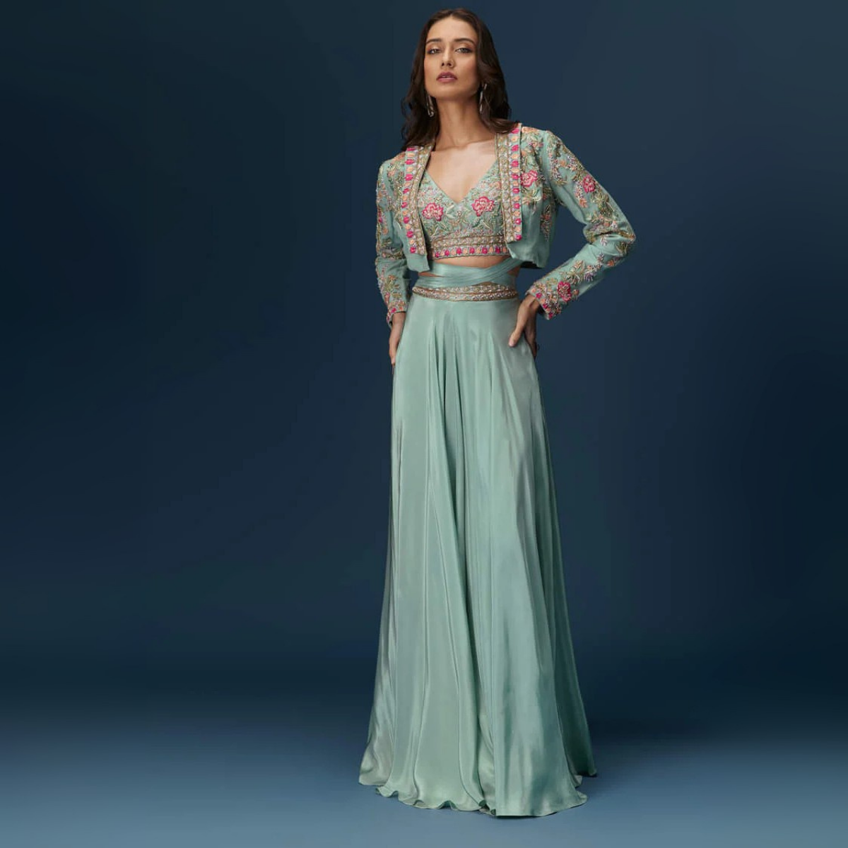 Elegant Indo-Western 3-Piece Combo | Jacket, Shrug, or Dupatta | IW-11
