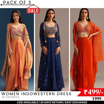 Elegant Indo-Western 3-Piece Combo | Jacket, Shrug, or Dupatta | IW-08
