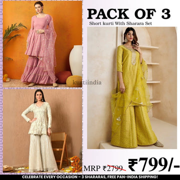 3-Piece Cotton Sharara Set with Dupatta for Women – Soft, Comfortable & Stylish Combo Pack | SD-11