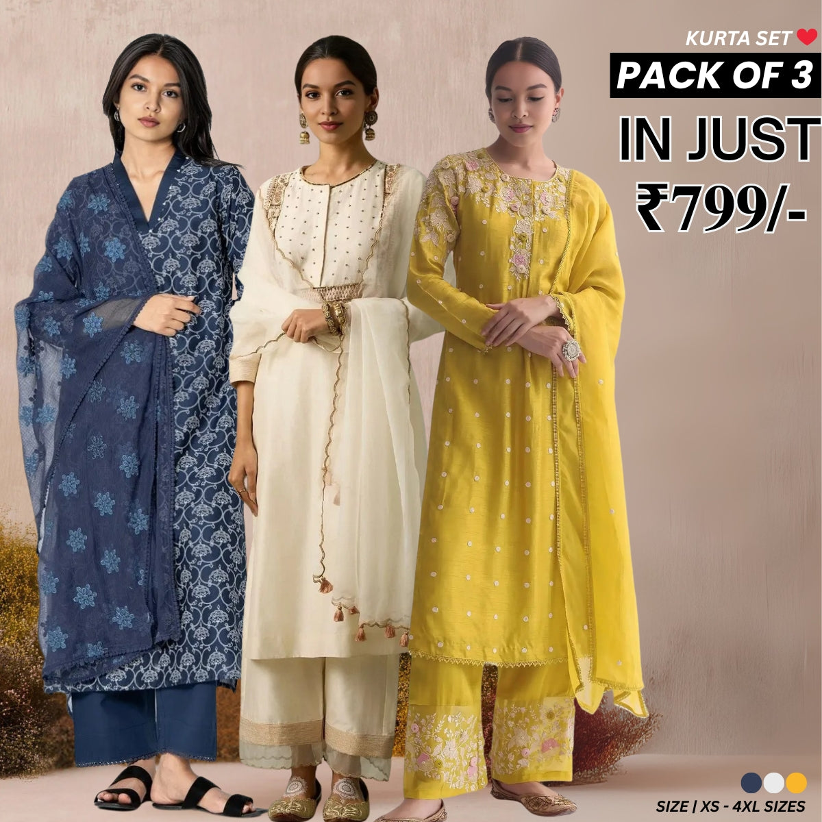 Designer Women’s 3 Piece Kurta Set for Casual & Festive Wear | FW-05