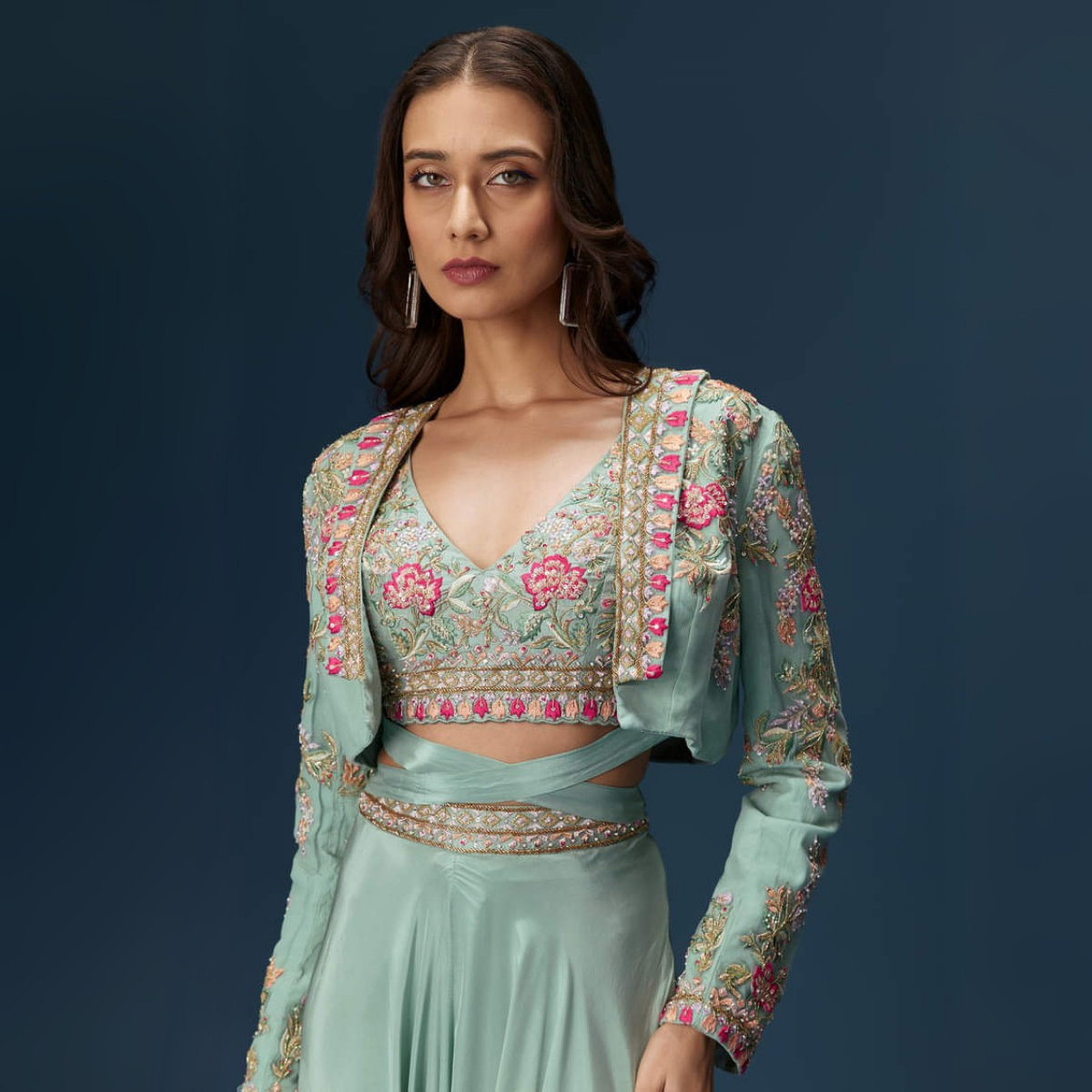 Elegant Indo-Western 3-Piece Combo | Jacket, Shrug, or Dupatta | IW-11