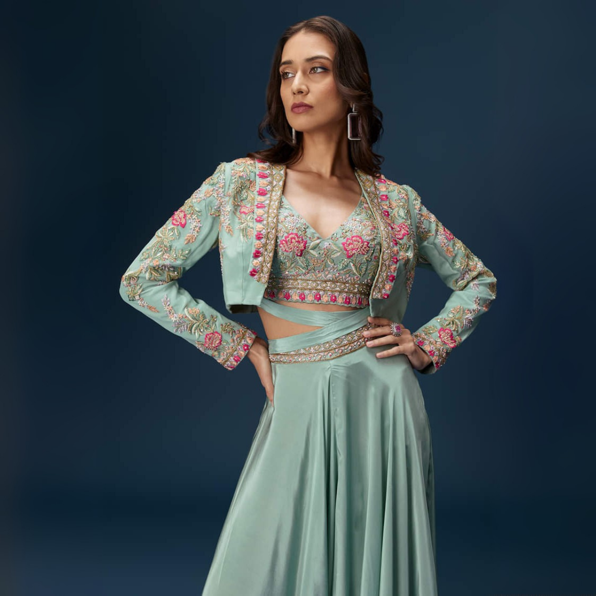 Elegant Indo-Western 3-Piece Combo | Jacket, Shrug, or Dupatta | IW-11