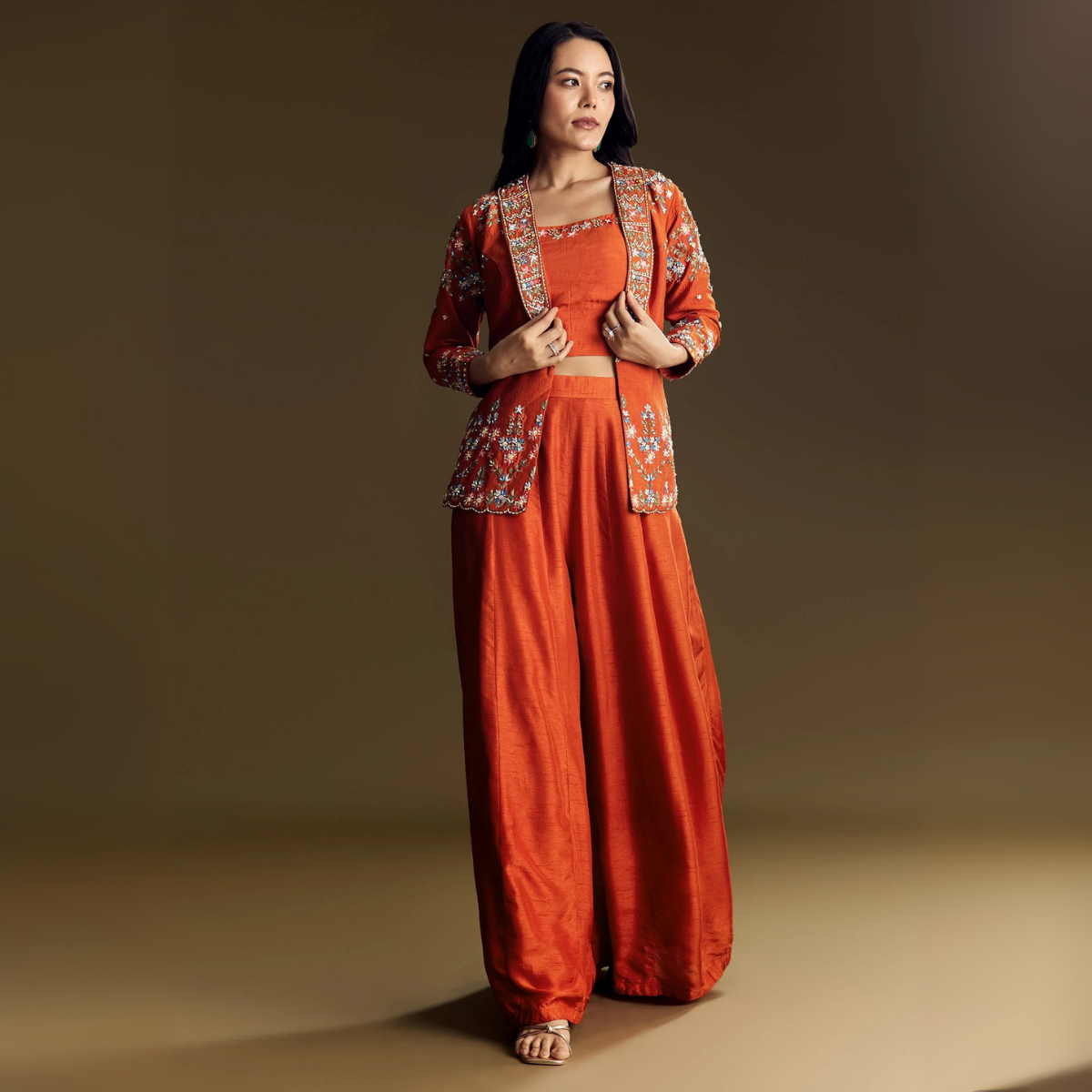 Elegant Indo-Western 3-Piece Combo | Jacket, Shrug, or Dupatta | IW-11