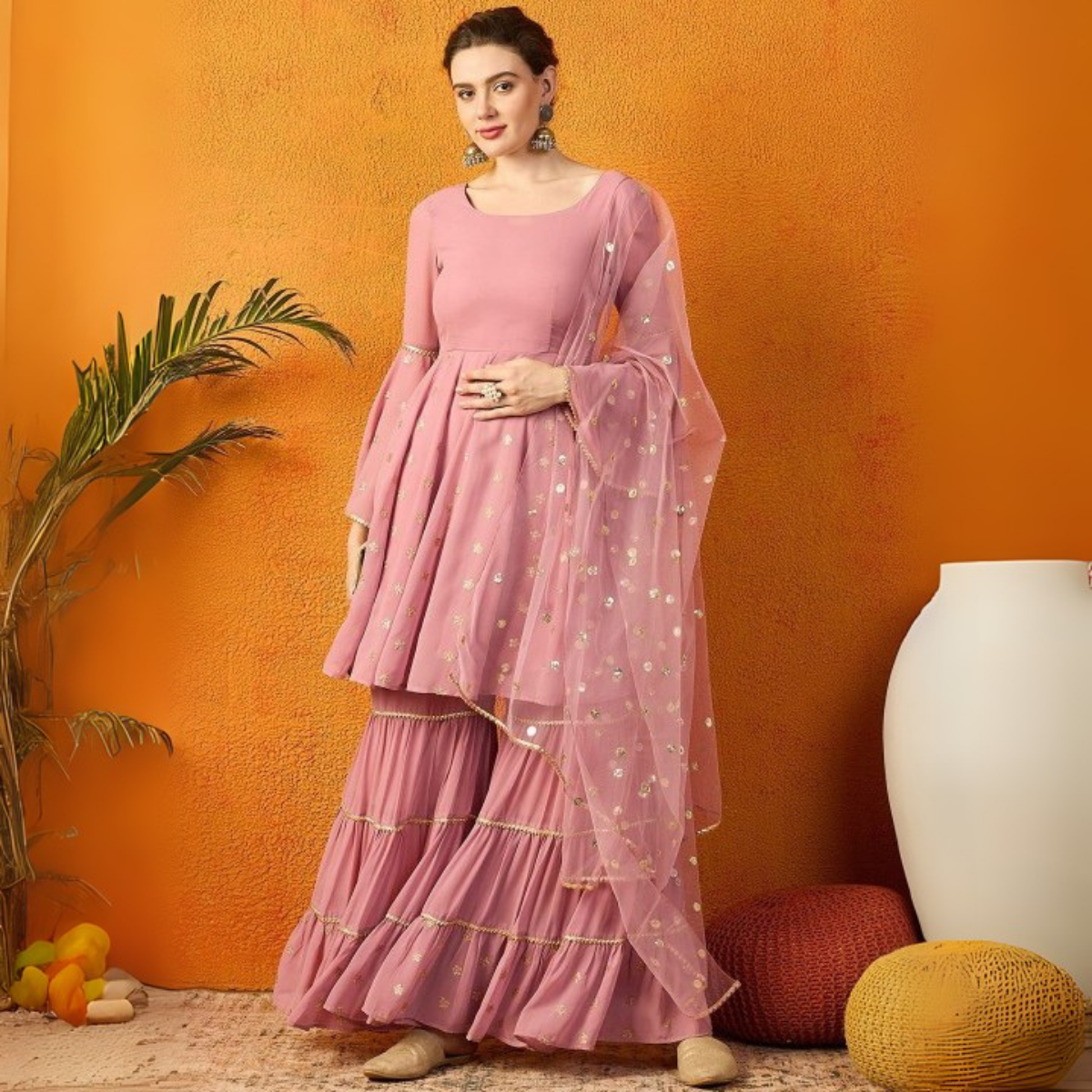 3-Piece Cotton Sharara Set with Dupatta for Women – Soft, Comfortable & Stylish Combo Pack | SD-11