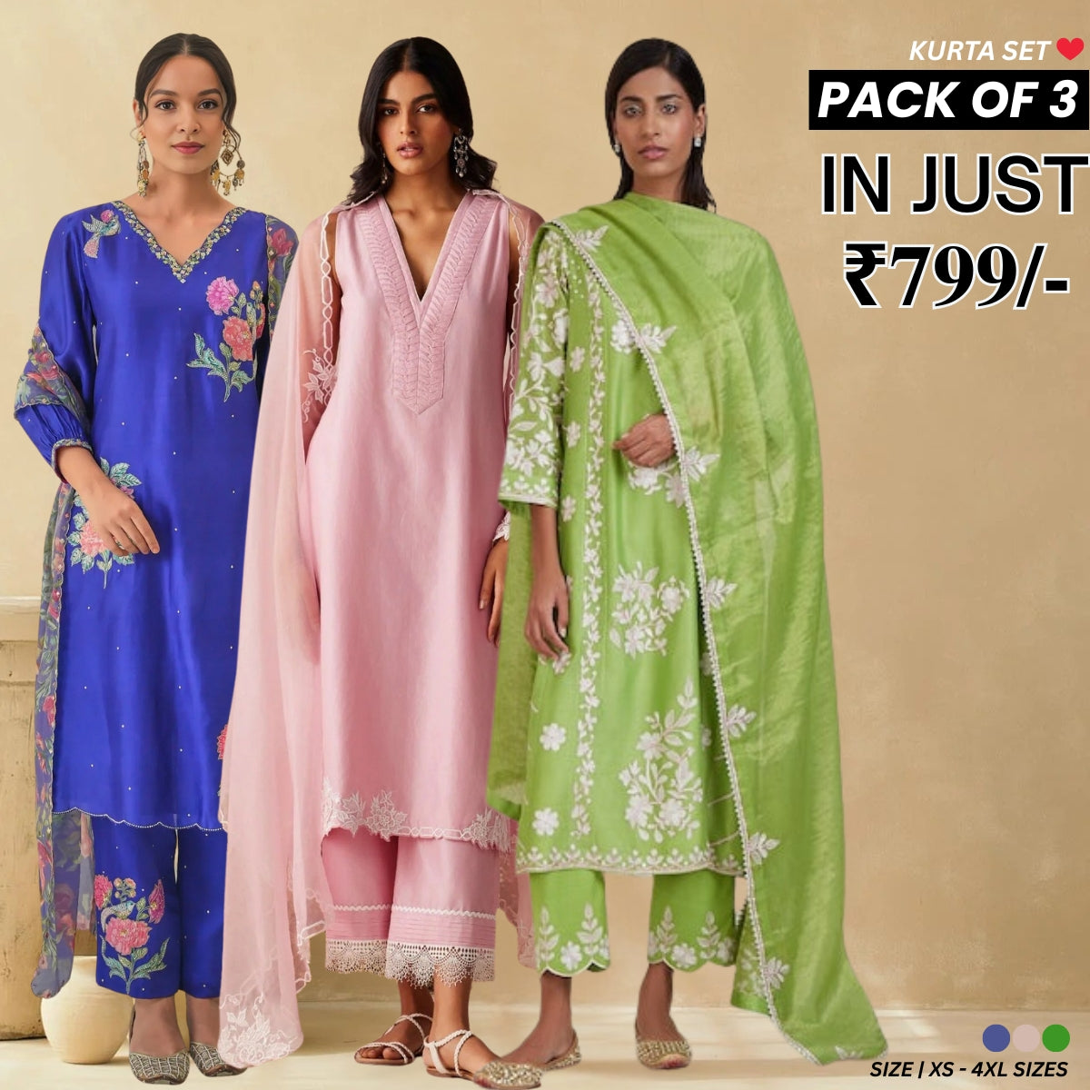 Designer Women’s 3 Piece Kurta Set for Casual & Festive Wear | FW-06