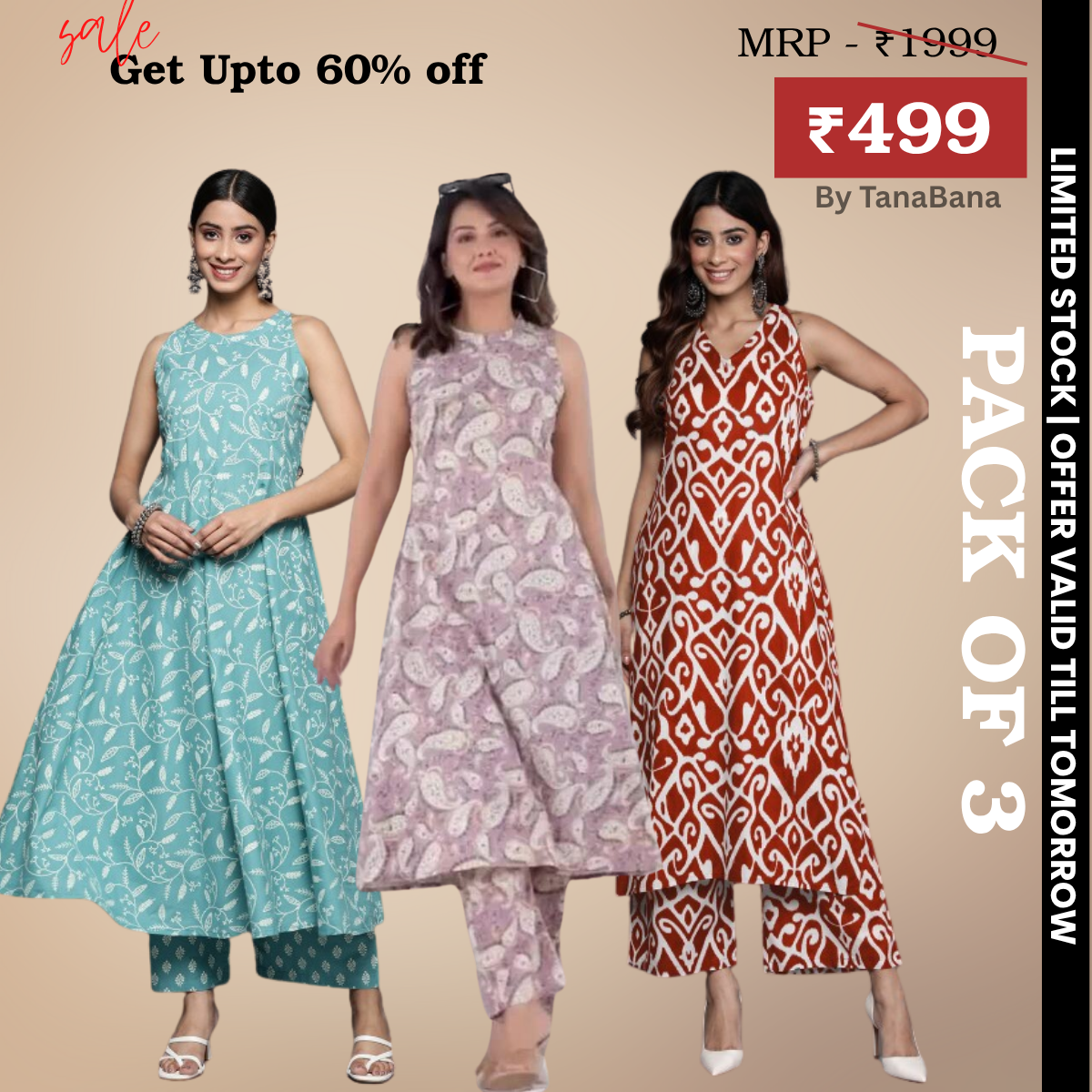 Pack of 3 Kurti Palazzo sets|soft, breathable & ideal for all-day wear | KP-02