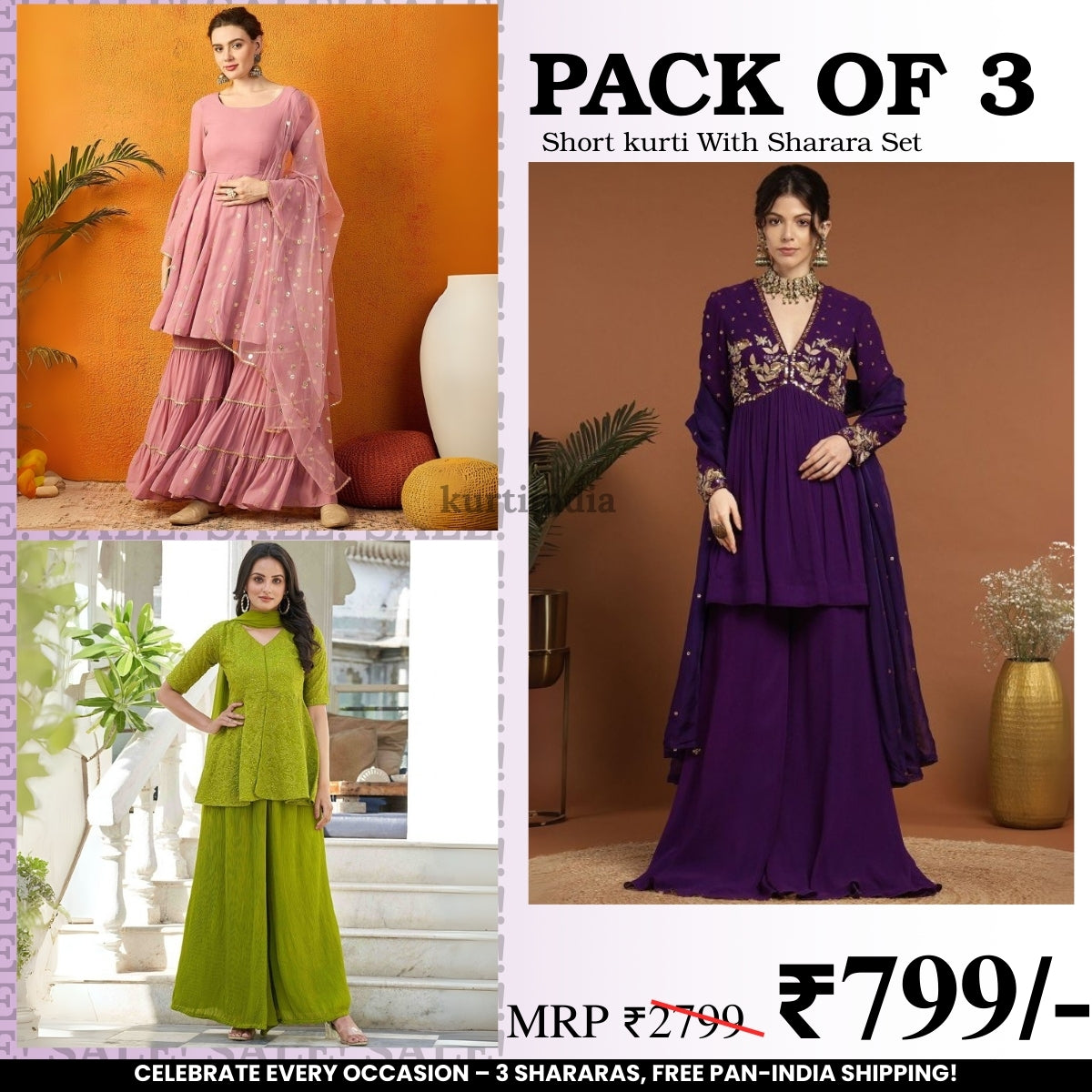 3-Piece Cotton Sharara Set with Dupatta for Women – Soft, Comfortable & Stylish Combo Pack | SD-15