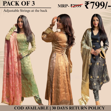 Embrace Elegance with Our 3-Piece Adjustable Kurti, Pant & Dupatta Set | PACK OF 3 | AK-05