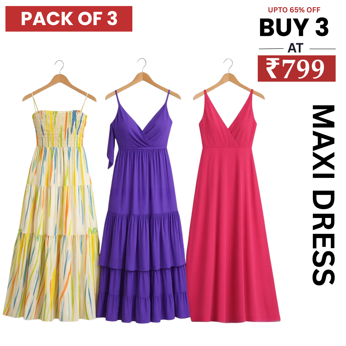 Women’s 3 Combo Maxi Dress Collection – Soft Wear Comfort & Style | MD-10