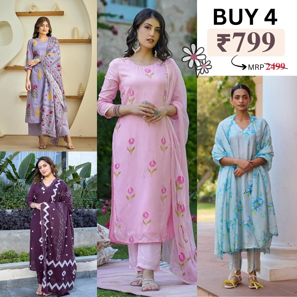 Pack of 4 Cotton Kurtis – Perfect for Every Occasion, Stylish and Comfortable! | COK-06