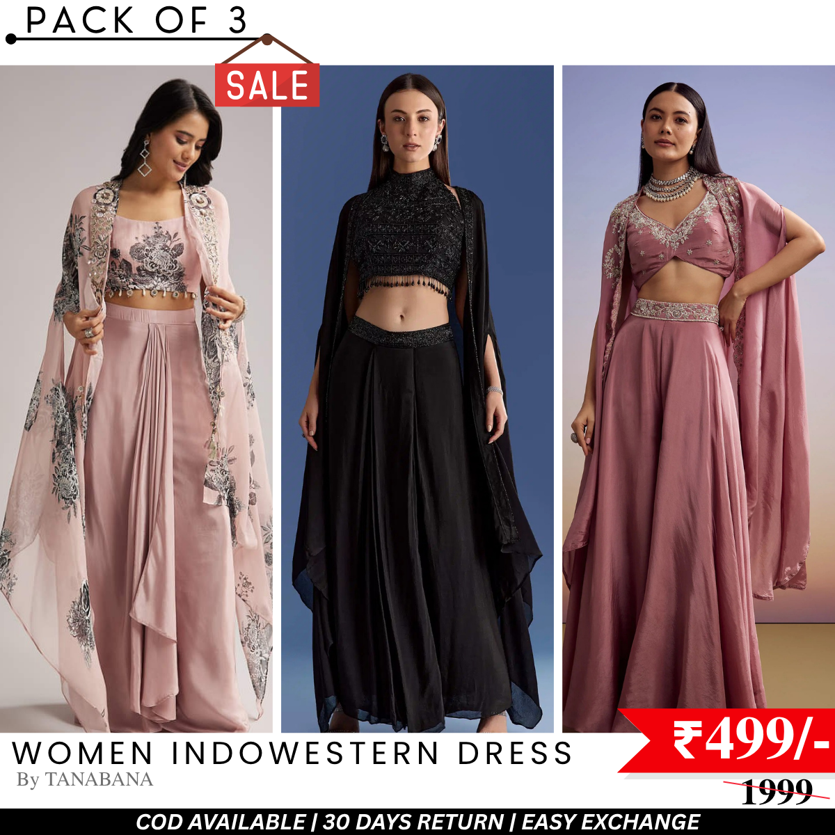 Elegant Indo-Western 3-Piece Combo | Jacket, Shrug, or Dupatta | IW-09