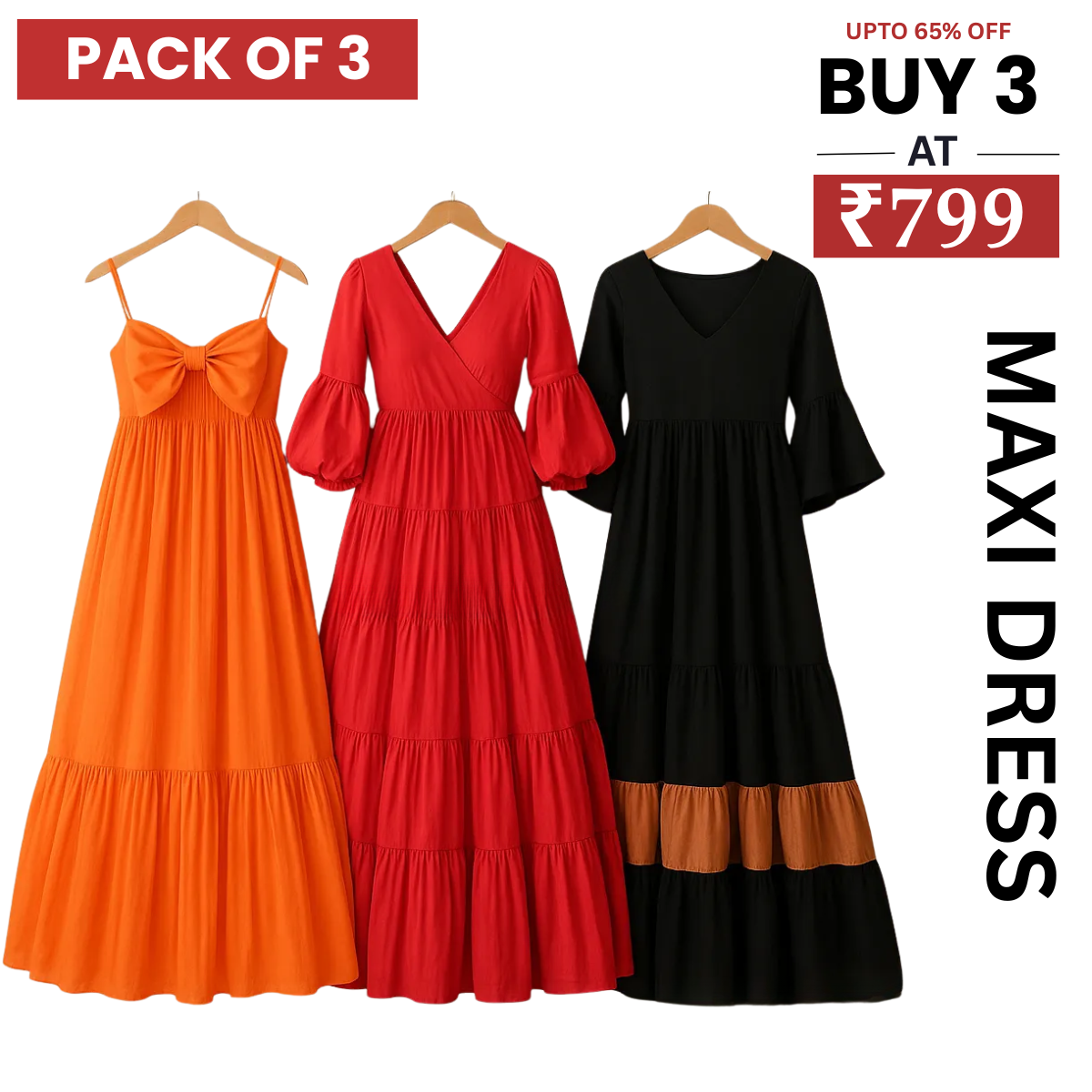 Women’s 3 Combo Maxi Dress Collection – Soft Wear Comfort & Style | MD-01
