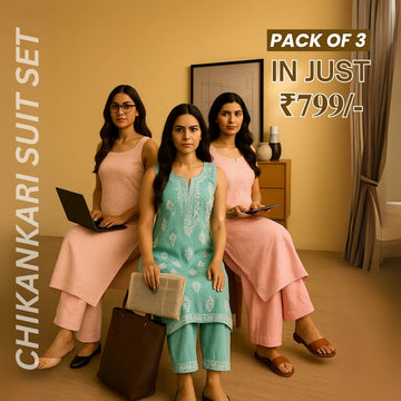 Pack of 3 |Chikankari Suit Sets with Dupatta | Traditional Ethnic Wear for Women | CSC-07