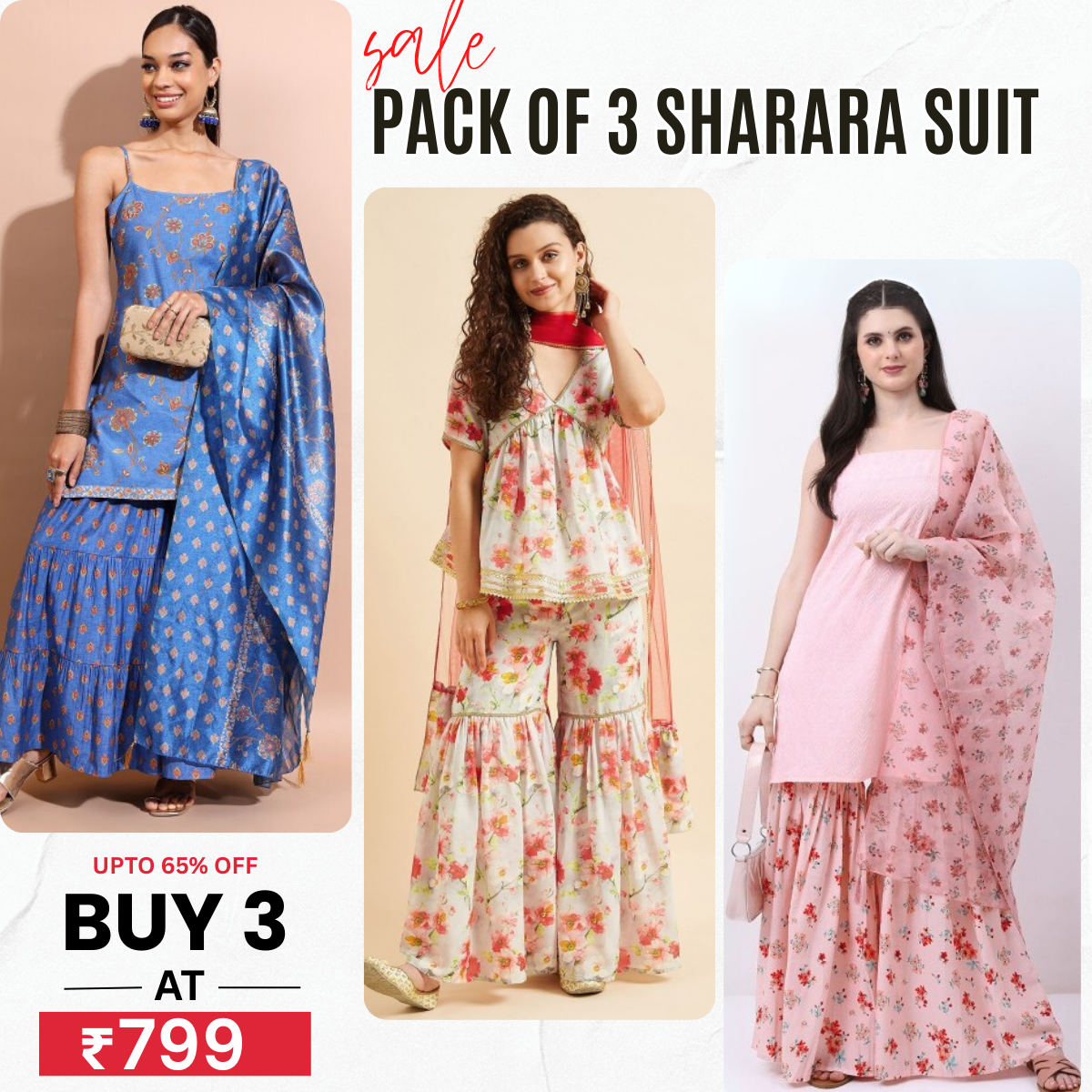 3-Piece Cotton Sharara Set with Dupatta for Women – Soft, Comfortable & Stylish Combo Pack | SD-07