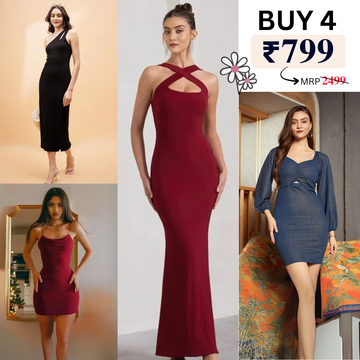 Pack of 4 Trendy Bodycon Styles | Women’s Fashion Dress Set | BS-07