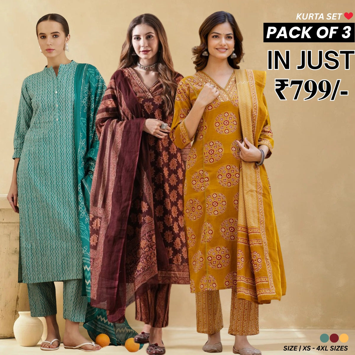 Designer Women’s 3 Piece Kurta Set for Casual & Festive Wear | FW-08