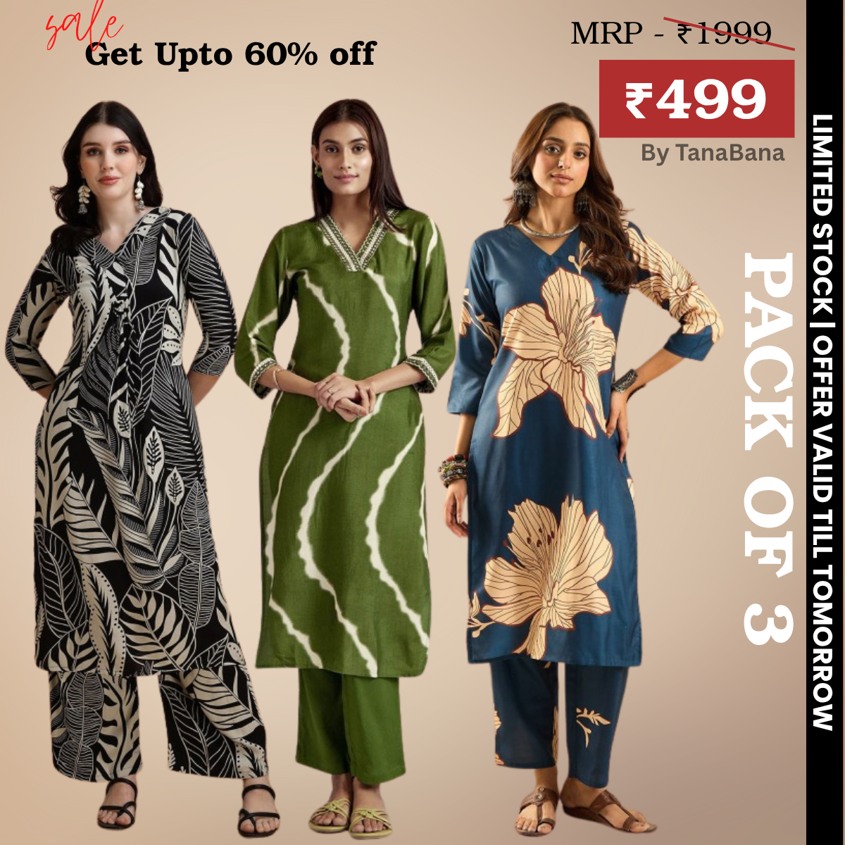 Pack of 3 Kurti Palazzo sets|soft, breathable & ideal for all-day wear | KP-08