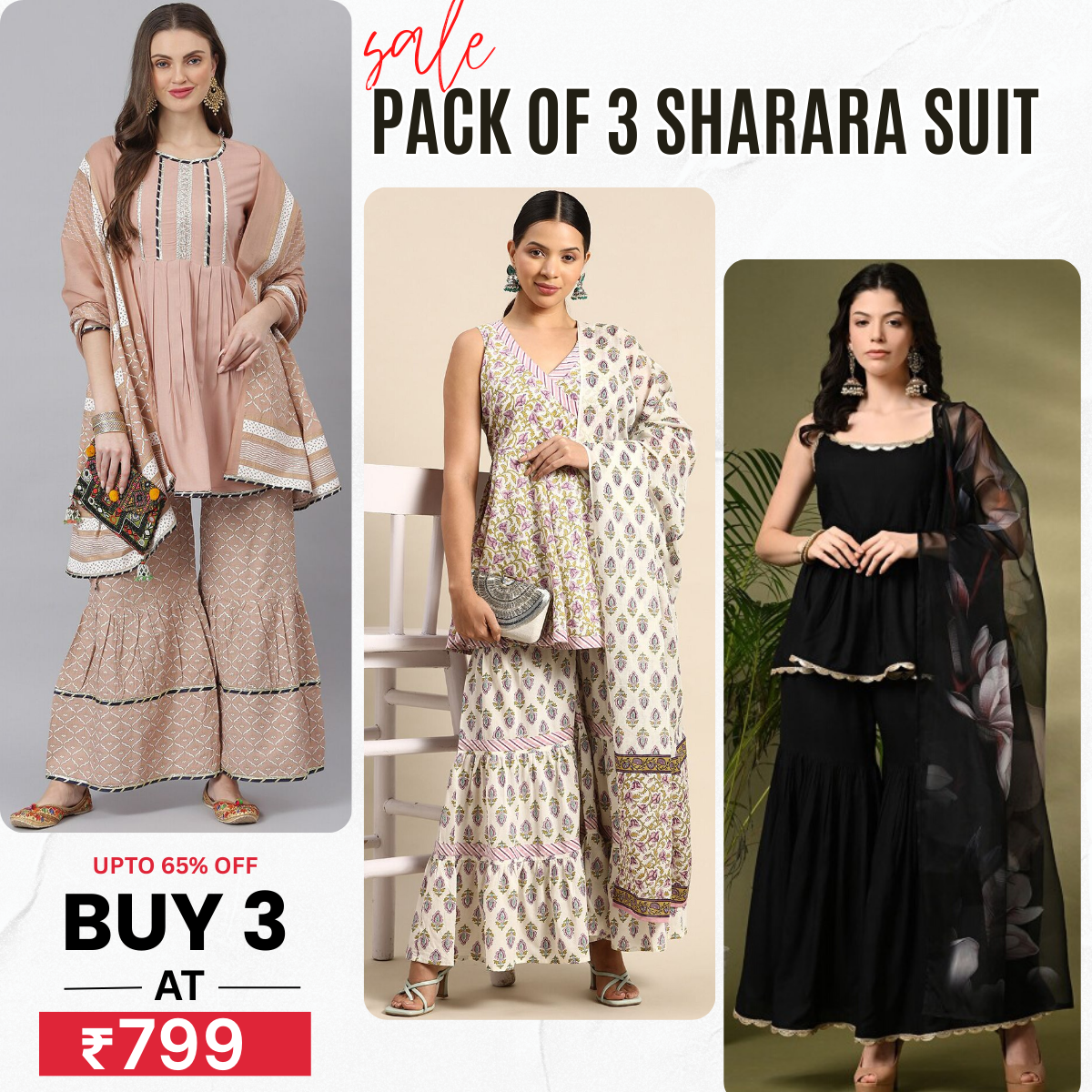 3-Piece Cotton Sharara Set with Dupatta for Women – Soft, Comfortable & Stylish Combo Pack | SD-08