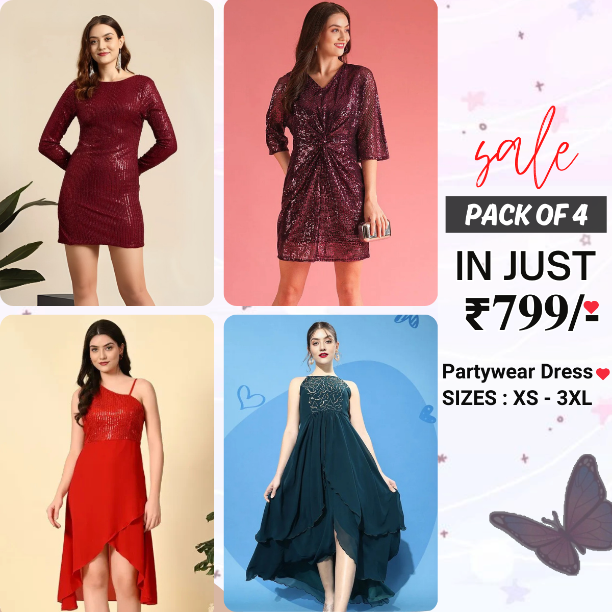 4-Piece Women’s Party Dress Combo Glam Up Every Occasion | PD-08