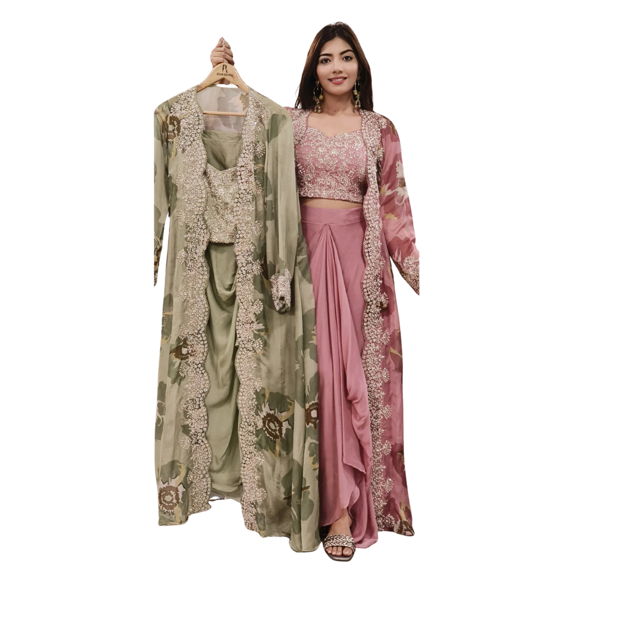 Elegant Indo-Western 3-Piece Combo | Jacket, Shrug, or Dupatta | IW-12