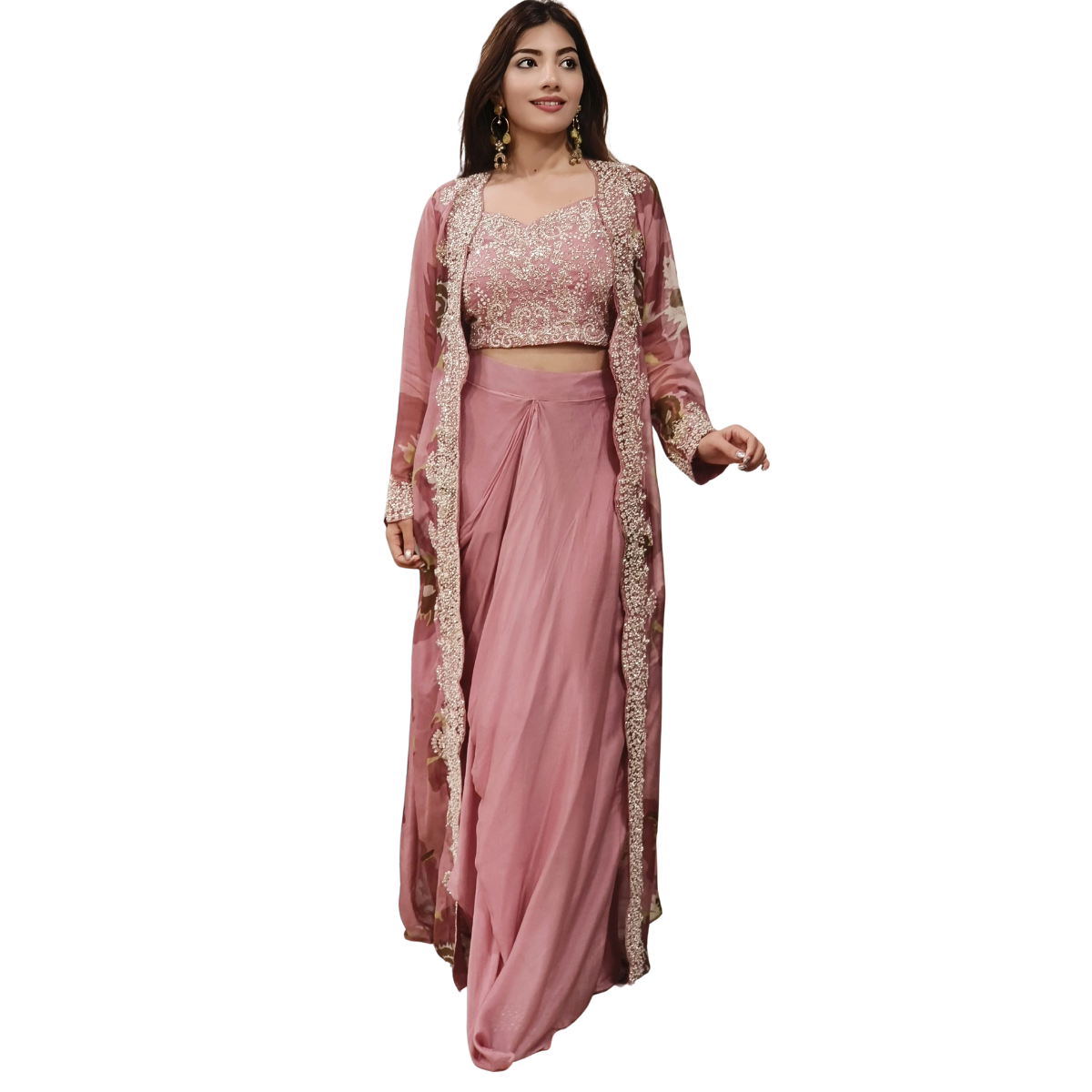Elegant Indo-Western 3-Piece Combo | Jacket, Shrug, or Dupatta | IW-12