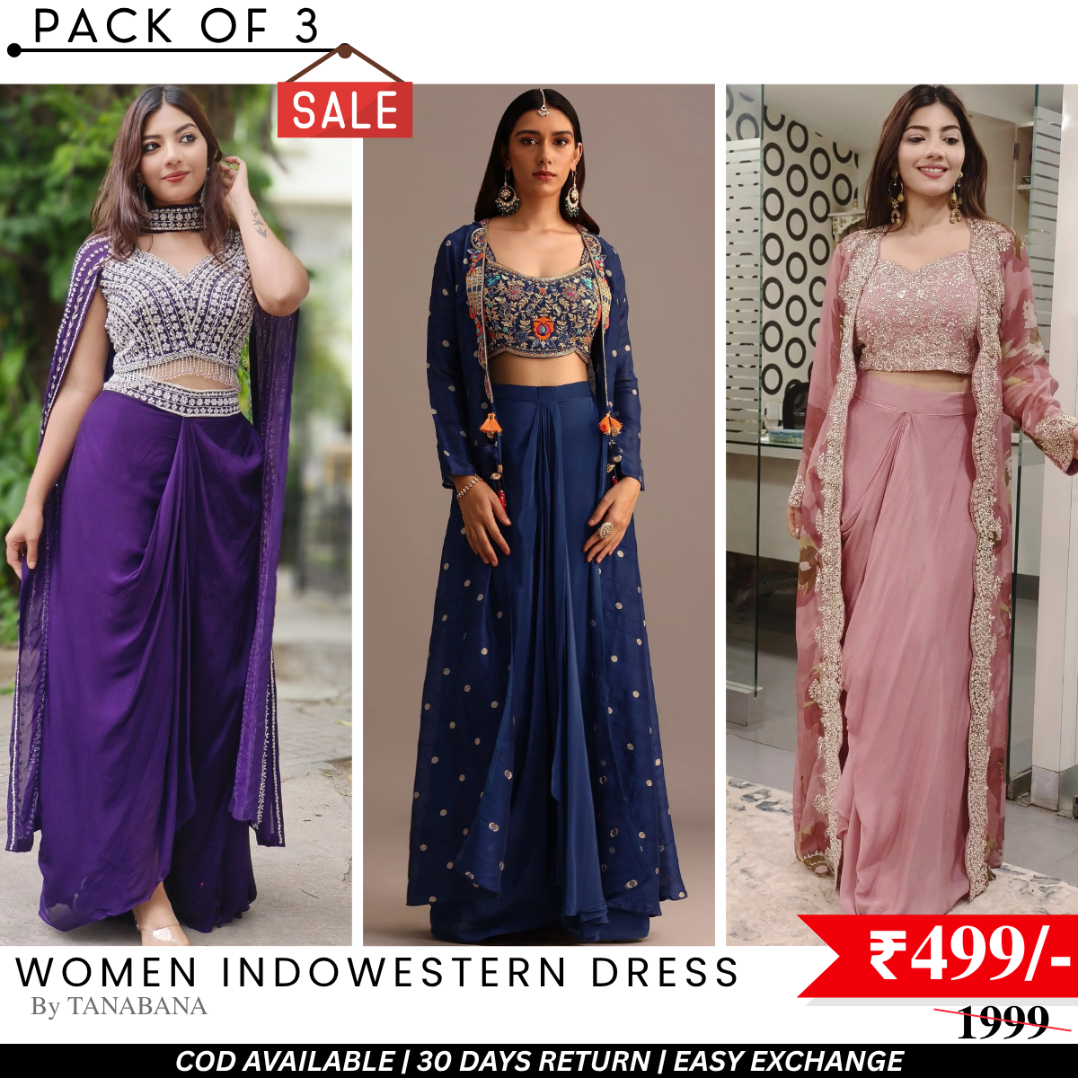 Elegant Indo-Western 3-Piece Combo | Jacket, Shrug, or Dupatta | IW-12