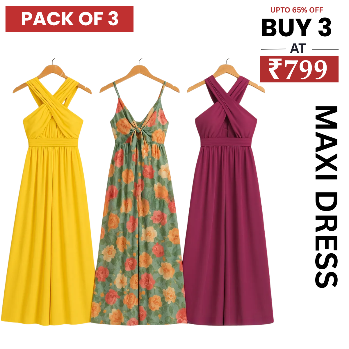 Women’s 3 Combo Maxi Dress Collection – Soft Wear Comfort & Style | MD-03