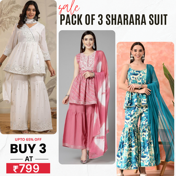 3-Piece Cotton Sharara Set with Dupatta for Women – Soft, Comfortable & Stylish Combo Pack | SD-09