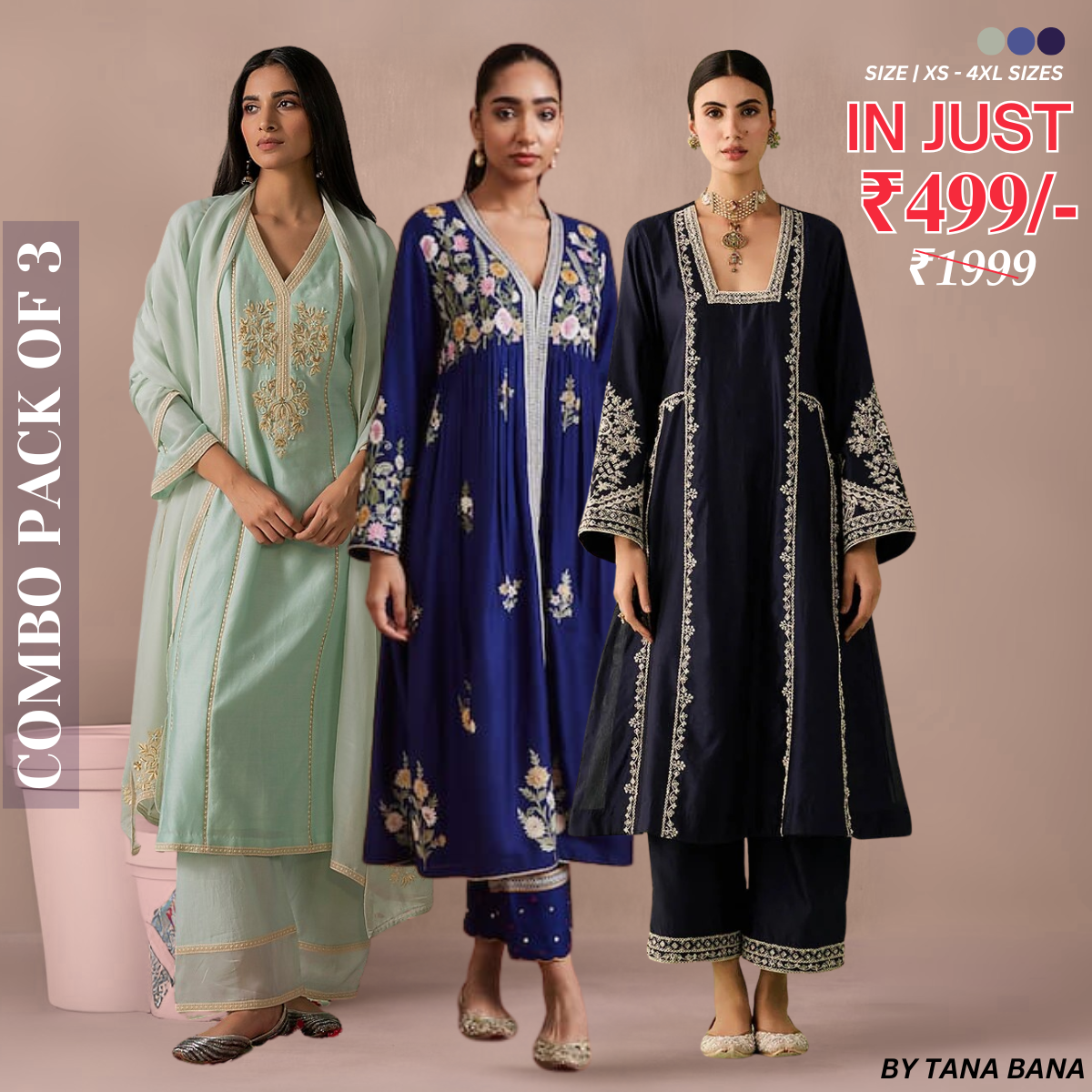 Celebrate Tradition with Our 3 Combo Festive Kurta Sets + Dupatta | FK-09