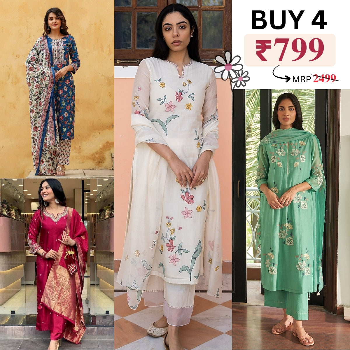 Pack of 4 Cotton Kurtis – Perfect for Every Occasion, Stylish and Comfortable! | COK-09