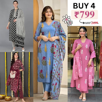 Pack of 4 Cotton Kurtis – Perfect for Every Occasion, Stylish and Comfortable! | COK-04