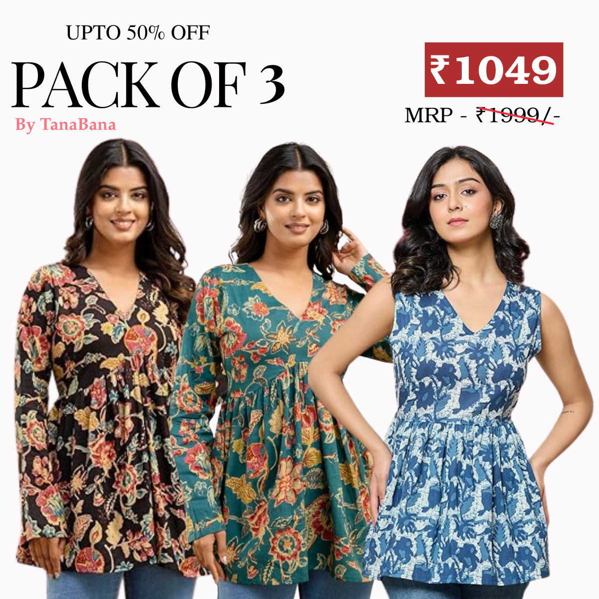 3 Floral Kurtis in one perfect combo | soft, classic, and effortlessly stylish | SC- 10
