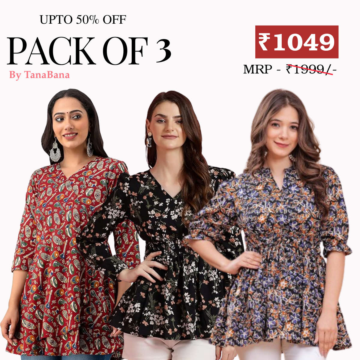 3 Floral Kurtis in one perfect combo | soft, classic, and effortlessly stylish | SC- 09